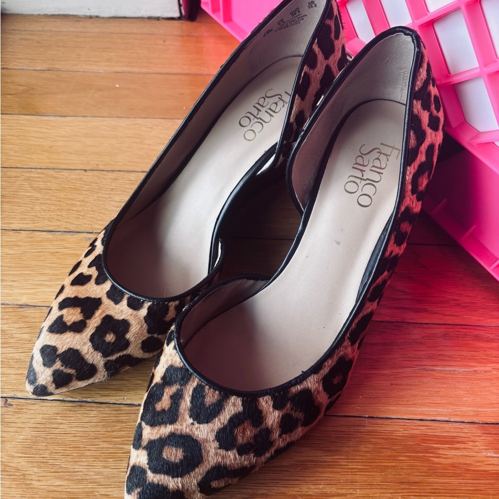 Faux Leopard Wedge Heels Women’s 8.5 Franco Sarto Flirty Slip On Pointy Heels